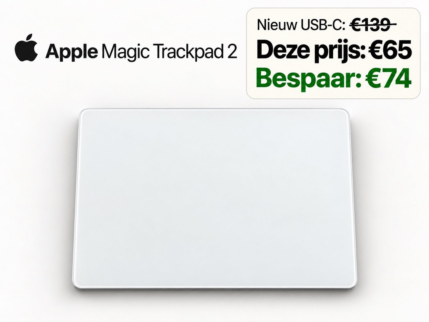 Apple Magic Trackpad 2 – Bluetooth – Lightning – Wit/Zilver, Computers en Software, Ophalen of Verzenden, Zo goed als nieuw