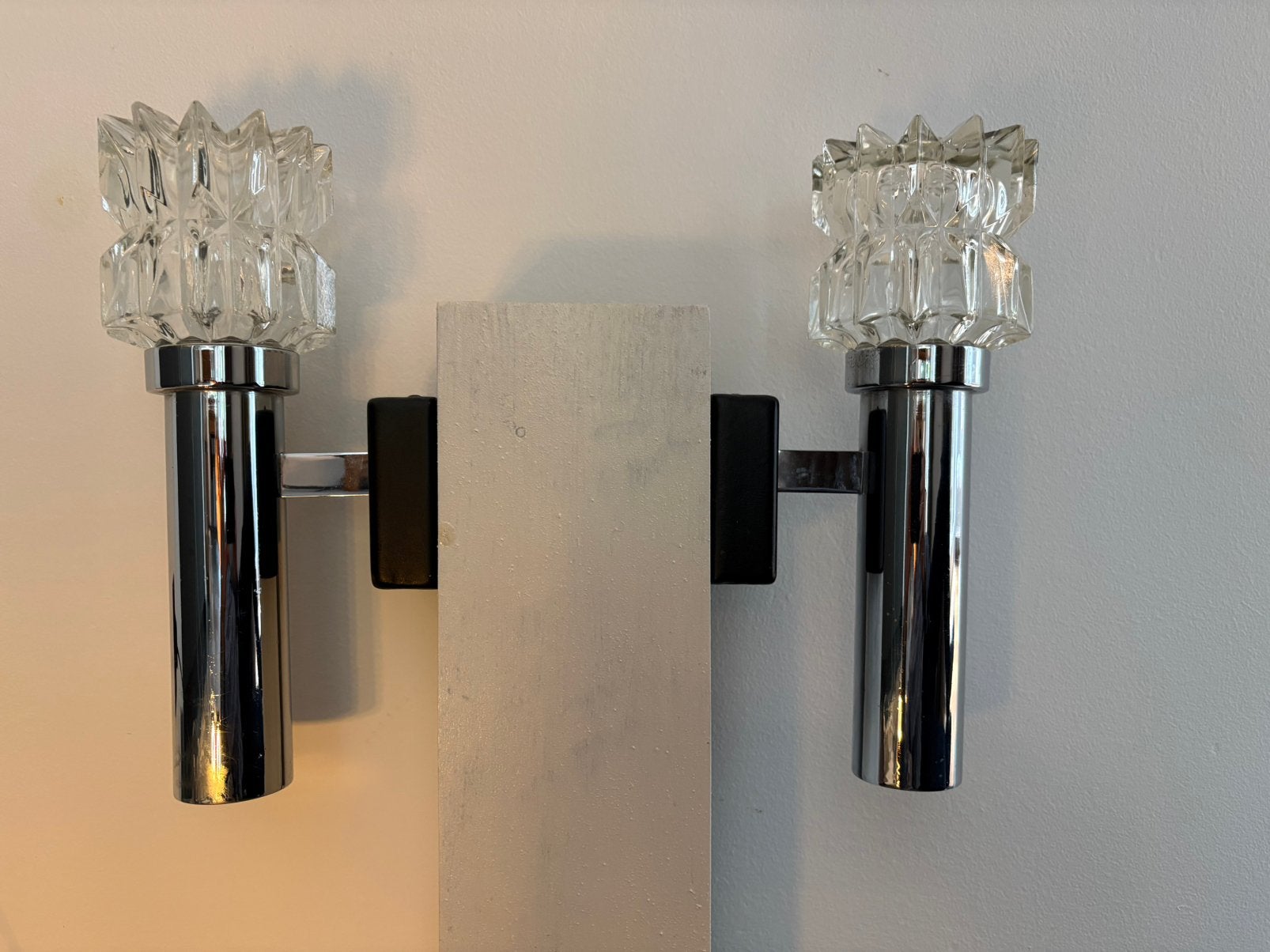 Set vintage jaren 70 midcentury wandlampen Kaiser Leuchten, Ophalen of Verzenden, Gebruikt, Glas, E14 (klein)