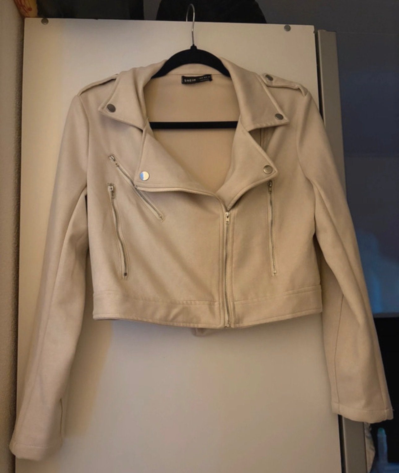 Shein Crème Bikerjack Maat M, Ophalen of Verzenden, Zo goed als nieuw, Maat 38/40 (M), Beige
