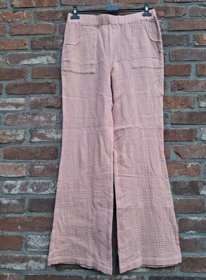 Mousseline stof - zalmroze broek - valt als XS, Verzenden, Zo goed als nieuw, Roze, Maat 34 (XS) of kleiner