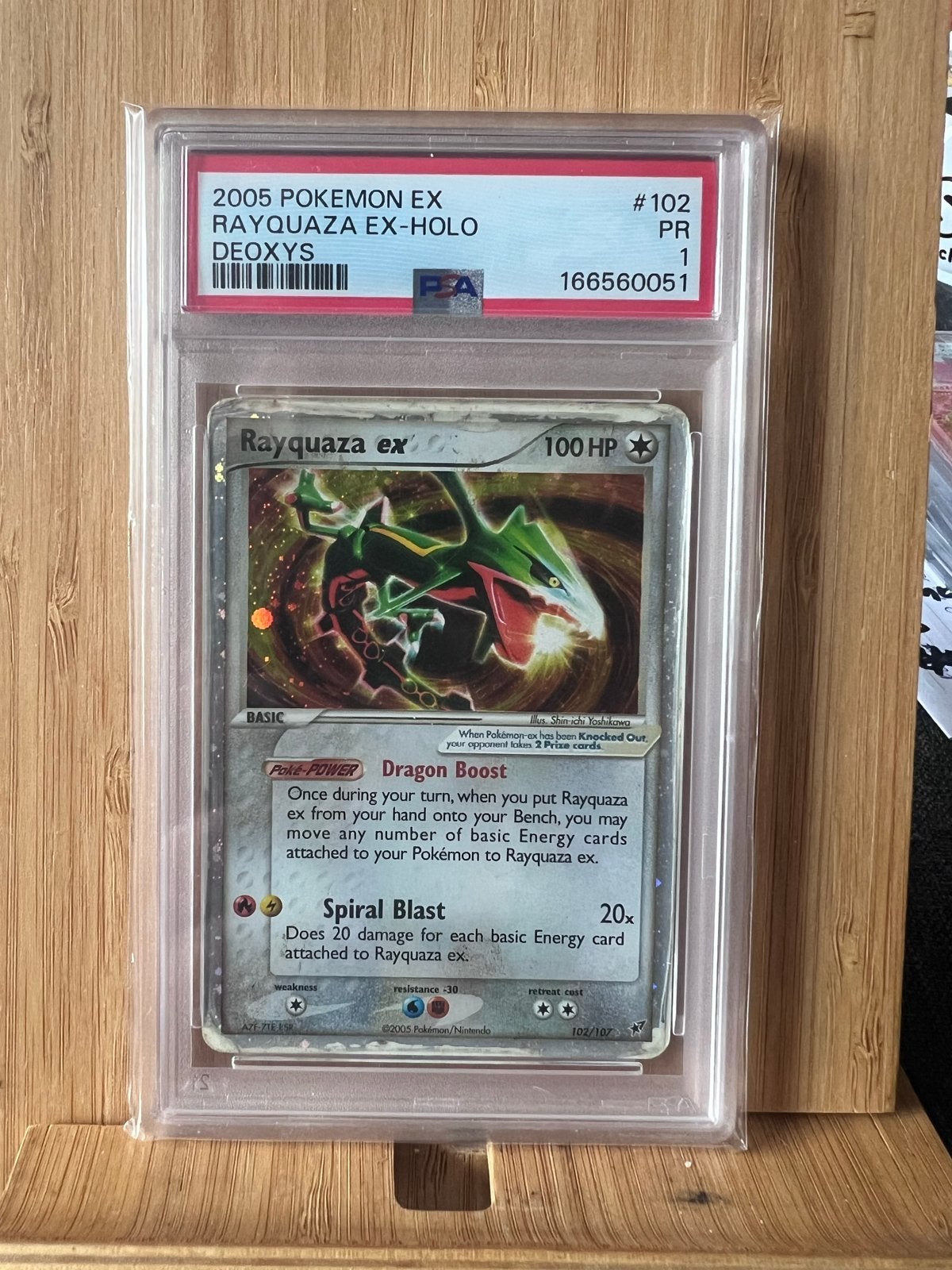 PSA 1 Rayquaza ex Holo Deoxys Pokémon Kaart 2005, Ophalen of Verzenden, Gebruikt, Losse kaart, Foil