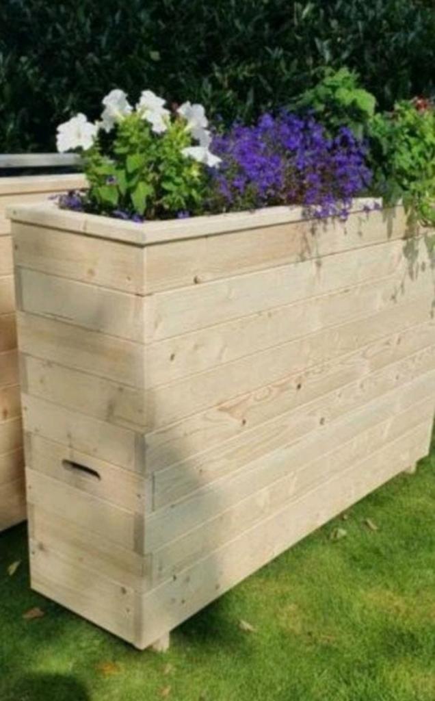2x hoge smalle plantenbak hout, Tuin en Terras, Bloembakken en Plantenbakken, Ophalen, Rechthoekig, Kunststof, 60 cm of meer