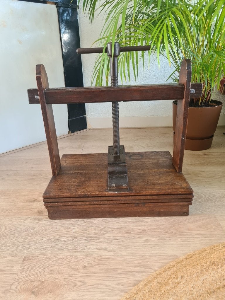 Antieke houten boekpers of linnenpers - ca 19e eeuw, Ophalen