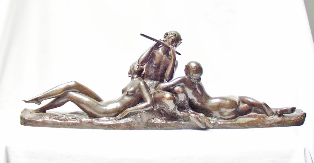 Art Deco Beeld - Ary Bitter - Faun with Maidens., Gemerkt, Ophalen of Verzenden, Brons, Scène