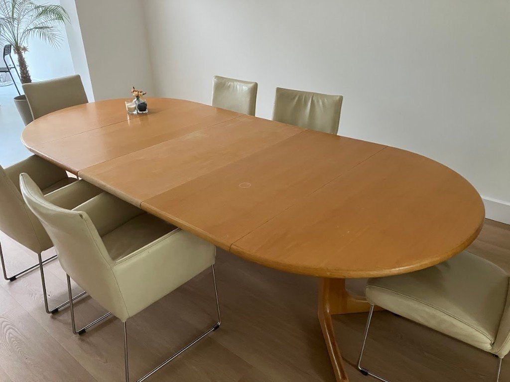 Deense vintage uitschuifbare eettafel, Ophalen, Gebruikt, 100 tot 150 cm, Deens design, vintage
