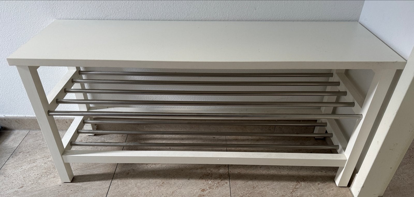 TJUSIG Bank met schoenenrek, white, 108x34x50 cm, Huis en Inrichting, Kasten | Schoenenrekken, Ophalen, Gebruikt