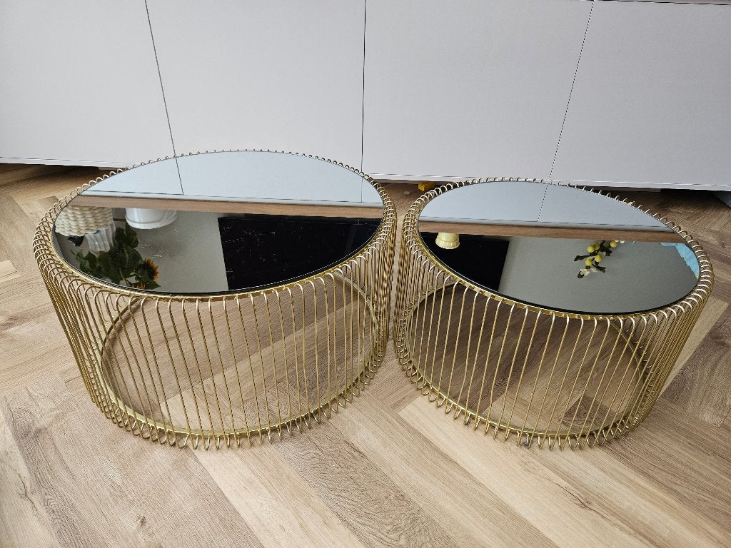 Westwing salontafels goud met spiegel, Huis en Inrichting, Tafels | Salontafels, Ophalen, 50 – 75, Gebruikt, Rond
