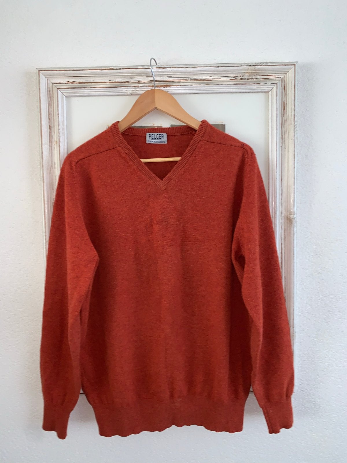 Pelger Lamswollen V-hals Trui - Oranje maat L, Ophalen of Verzenden, Zo goed als nieuw, Overige maten, Oranje