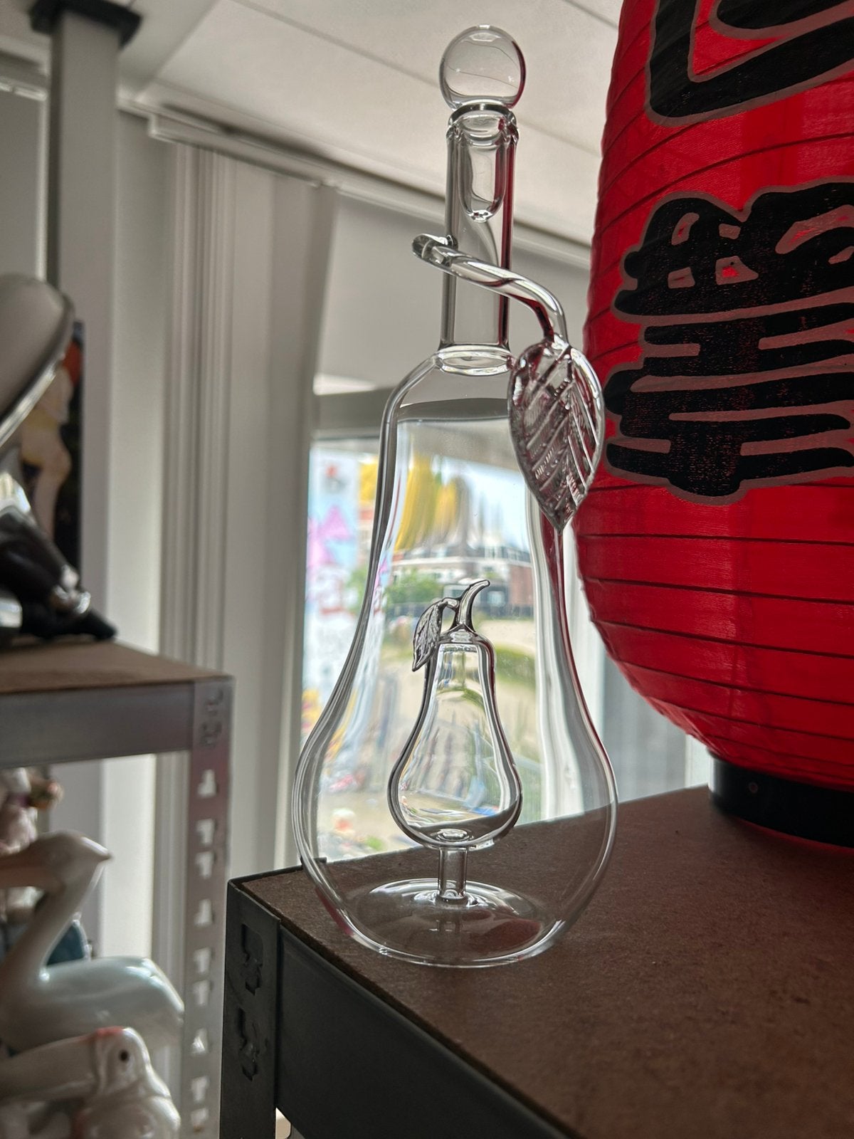 Bijzondere glazen peer-in-peer fles - vintage decanteer, Antiek en Kunst, Ophalen