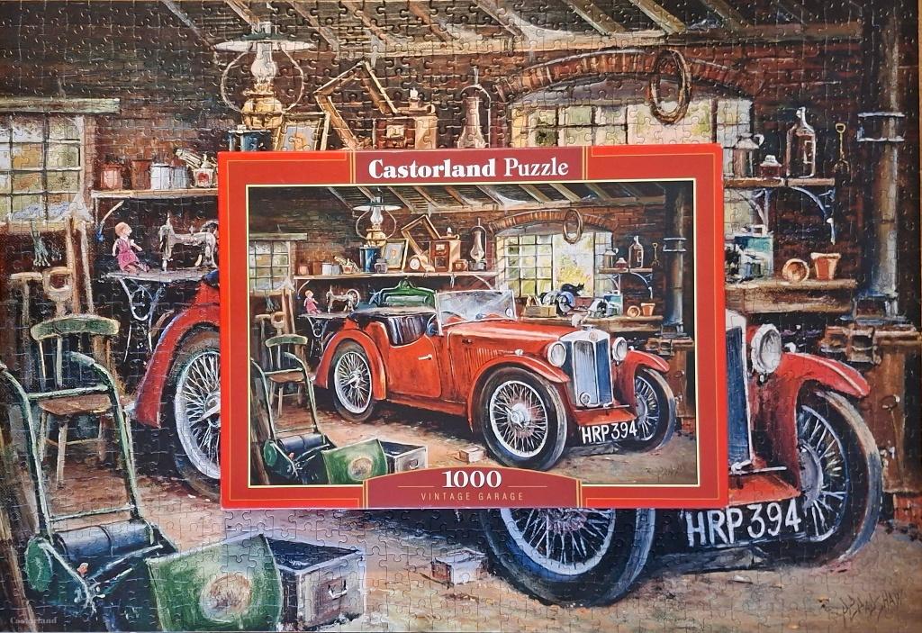 Castorland puzzel Vintage Garage 1000 pc. Zgan., Ophalen of Verzenden, 500 t/m 1500 stukjes, Zo goed als nieuw, Legpuzzel