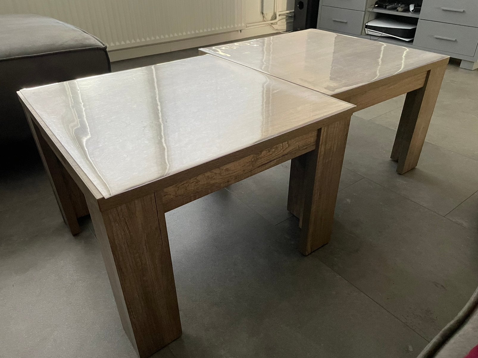 2 vierkante salontafels 60x60, Ophalen, Zo goed als nieuw, Vierkant, 50 tot 100 cm