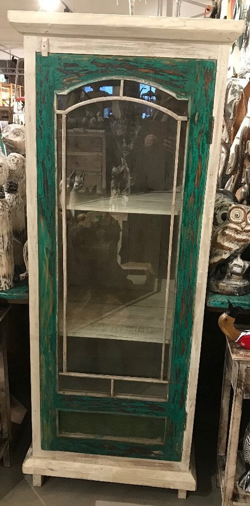 Indiase kast uit India met glas 167 cm vitrine, Oosters India Indiase, Met deur(en), Nieuw, Overige houtsoorten