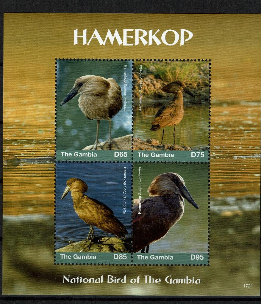 gambia 2017 pf blok hamerkop vogels birds reigers 1, Ophalen of Verzenden, Postfris, Dier of Natuur