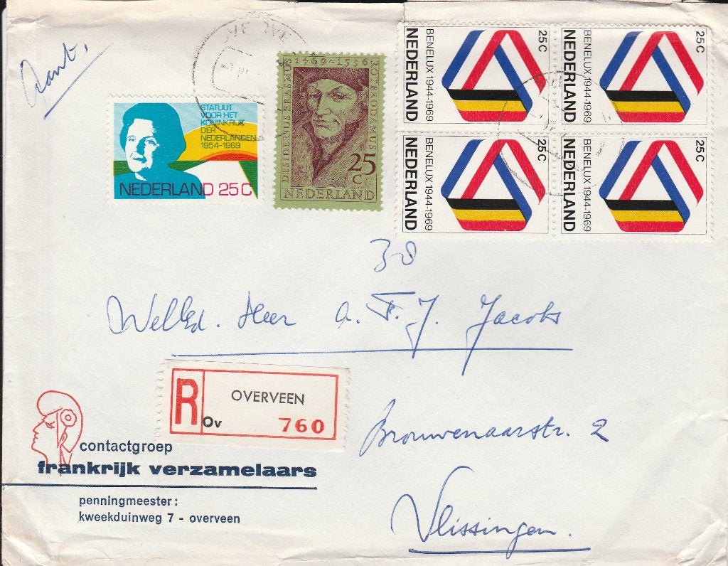 OVERVEEN 1969 aanget. Contactgroep Frankrijk Verzamelaars, Ophalen of Verzenden, 1960 tot 1980, Gelopen, Noord-Holland