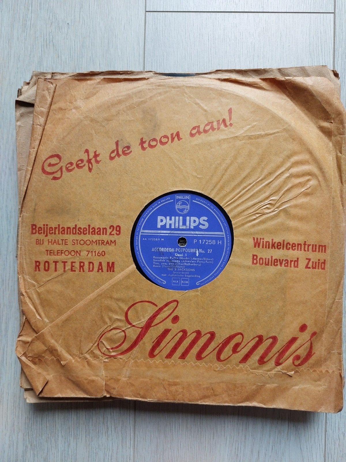 Philips Accordeon-Potpourri No. 27 Deel 1 - The 3 Jacksons, Ophalen, Gebruikt, Overige genres, 7 inch