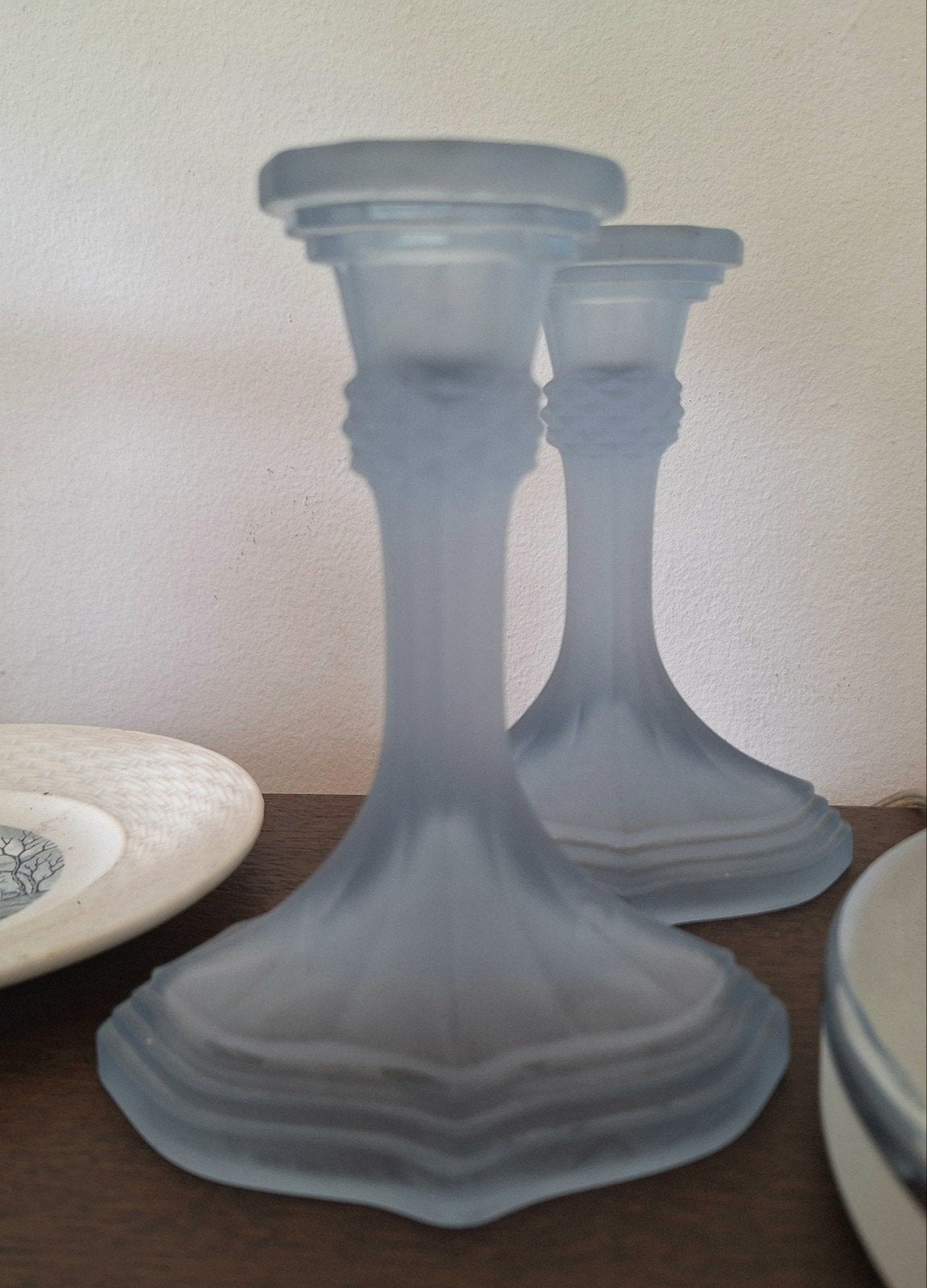 Twee Gesatineerde Art Deco glazen kandelaars, Bagley & Co, Ophalen of Verzenden