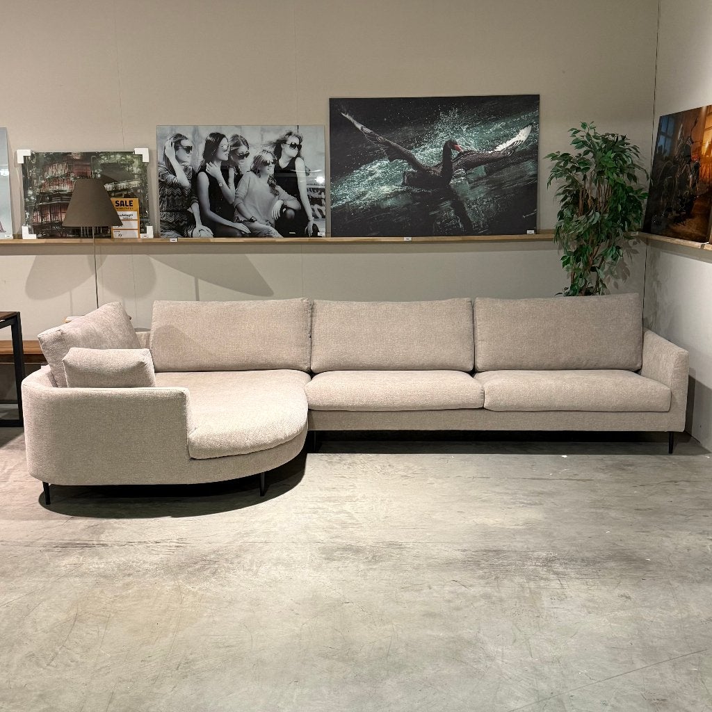 Hoekbank met grote lounge beige 340x155, Ophalen, Hoekbank, Modern, Hotel Chique, Japandi, Vierpersoons of meer