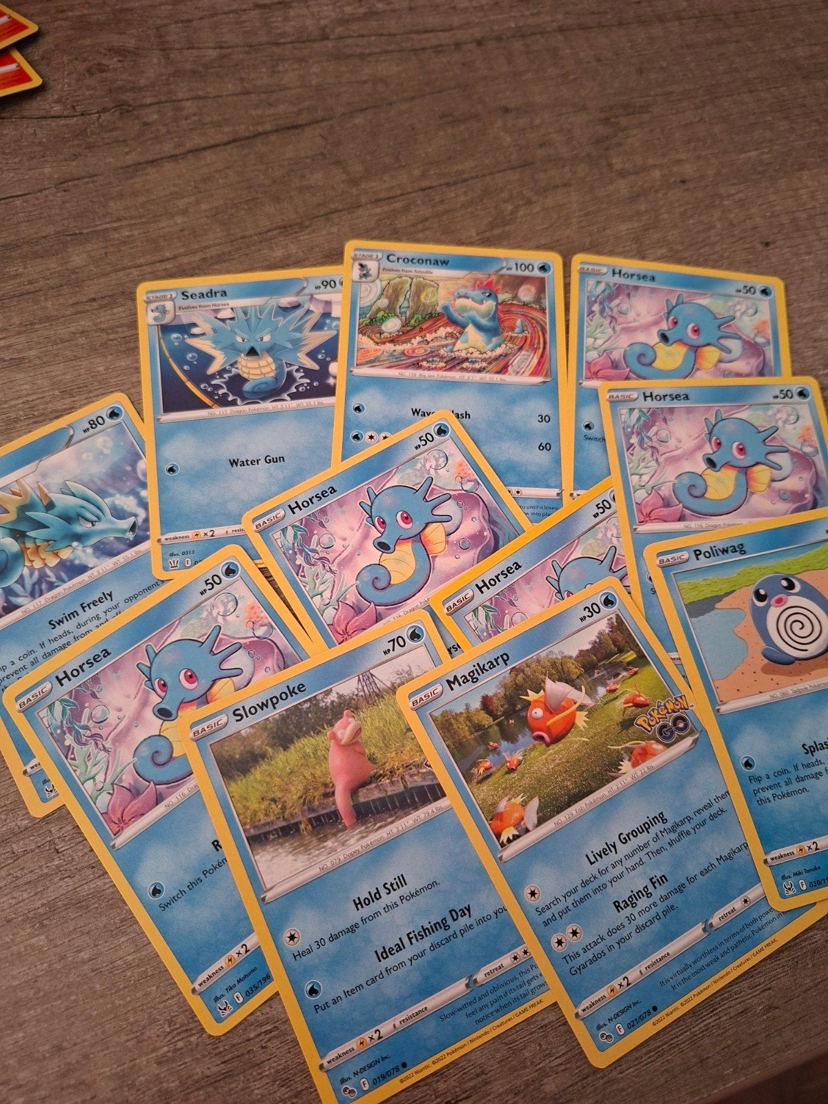 Pokémon kaarten: Horsea, Seadra, Croconaw, Slowpoke, p, Ophalen of Verzenden, Zo goed als nieuw, Meerdere kaarten
