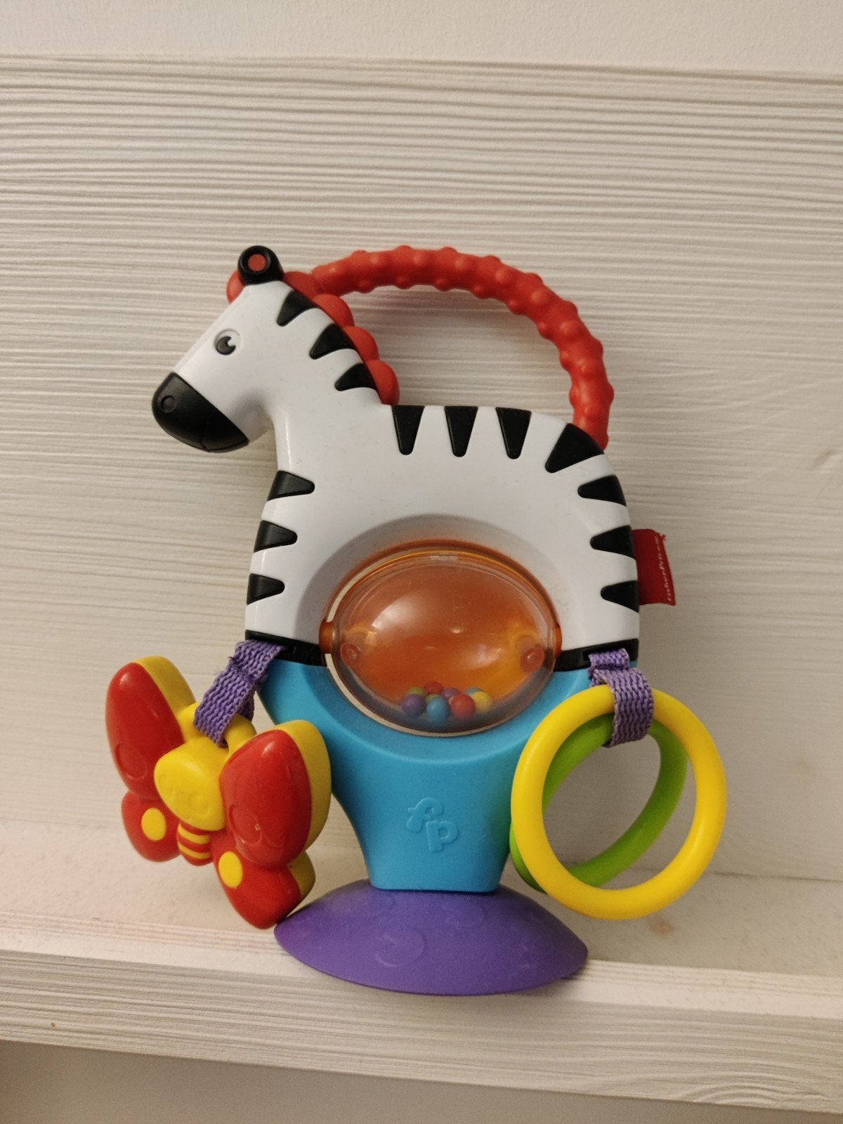 Fisher-Price Zebra Rammelaar met bijtringen, Ophalen of Verzenden, Gebruikt, Rammelaar, Met geluid