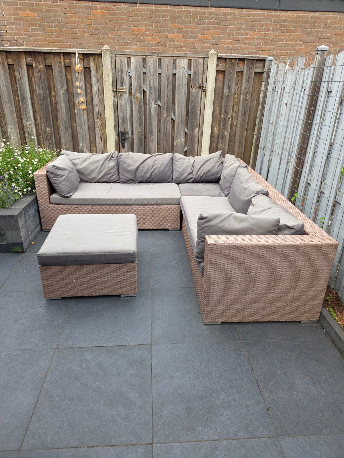Loungeset met Hocker 237x237 cm, Tuin en Terras, Ophalen, 5 zitplaatsen, Bank, Zo goed als nieuw
