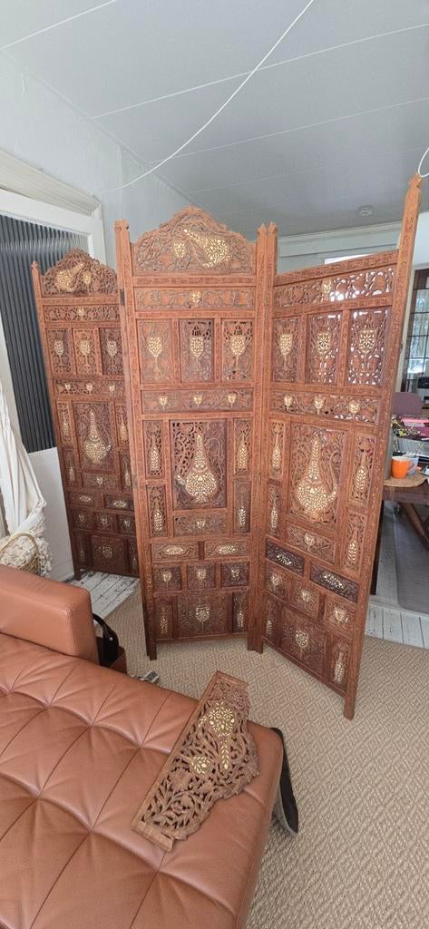 Uniek Indiaas kamer scherm, antiek, hardhout, 4 panelen, Ophalen, Zo goed als nieuw