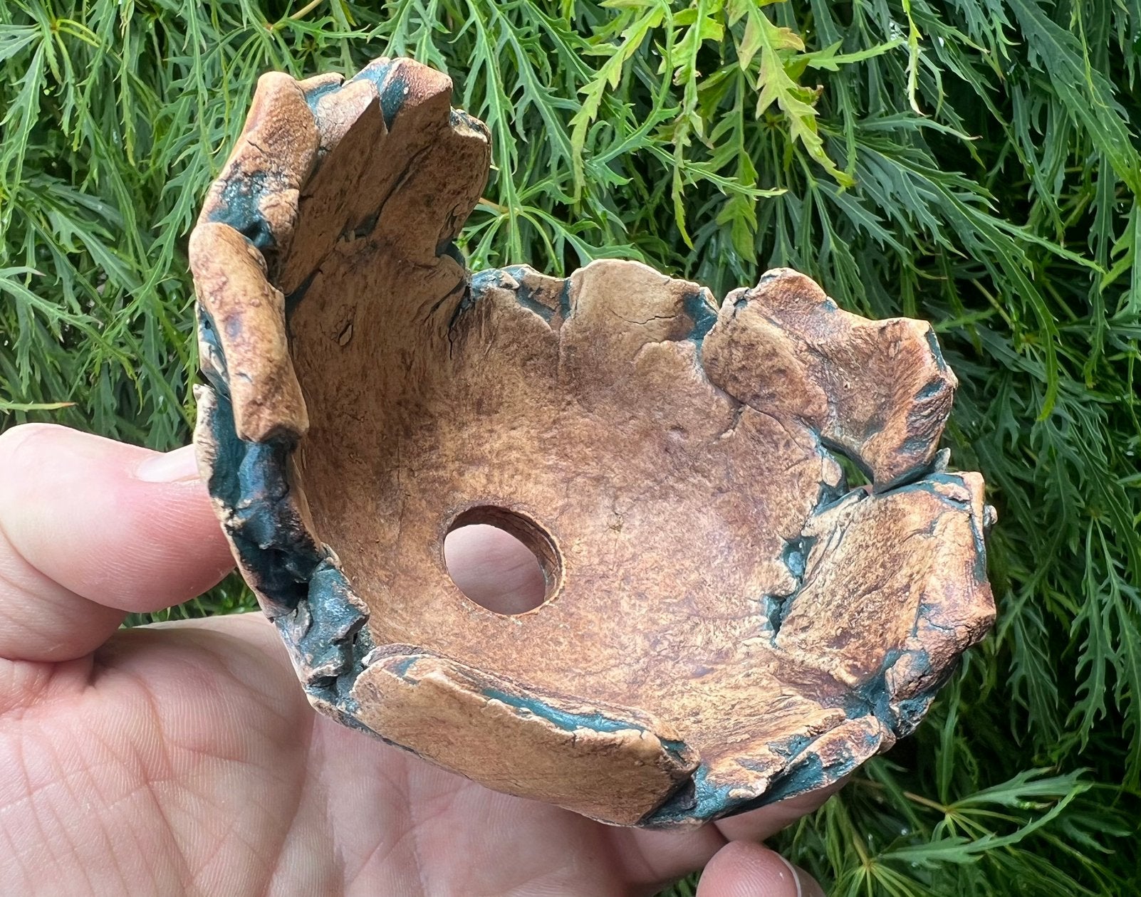Bonsai pot handgemaakt bruin/groen 9,5x8,7x6,4-2,4, Ophalen of Verzenden, Zo goed als nieuw, Overige vormen, Aardewerk