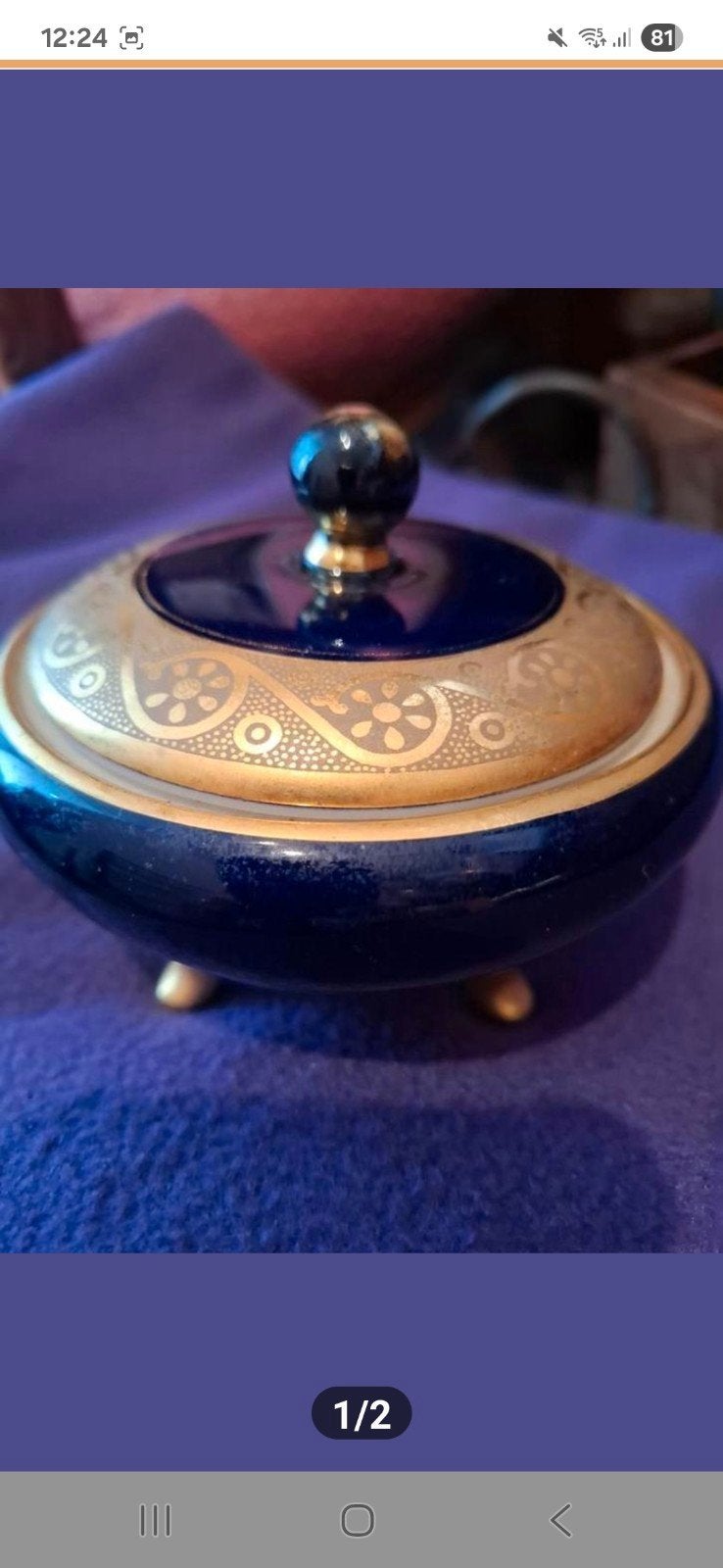 Antieke kobaltblauwe en gouden sieradendoos, Antiek en Kunst, Ophalen