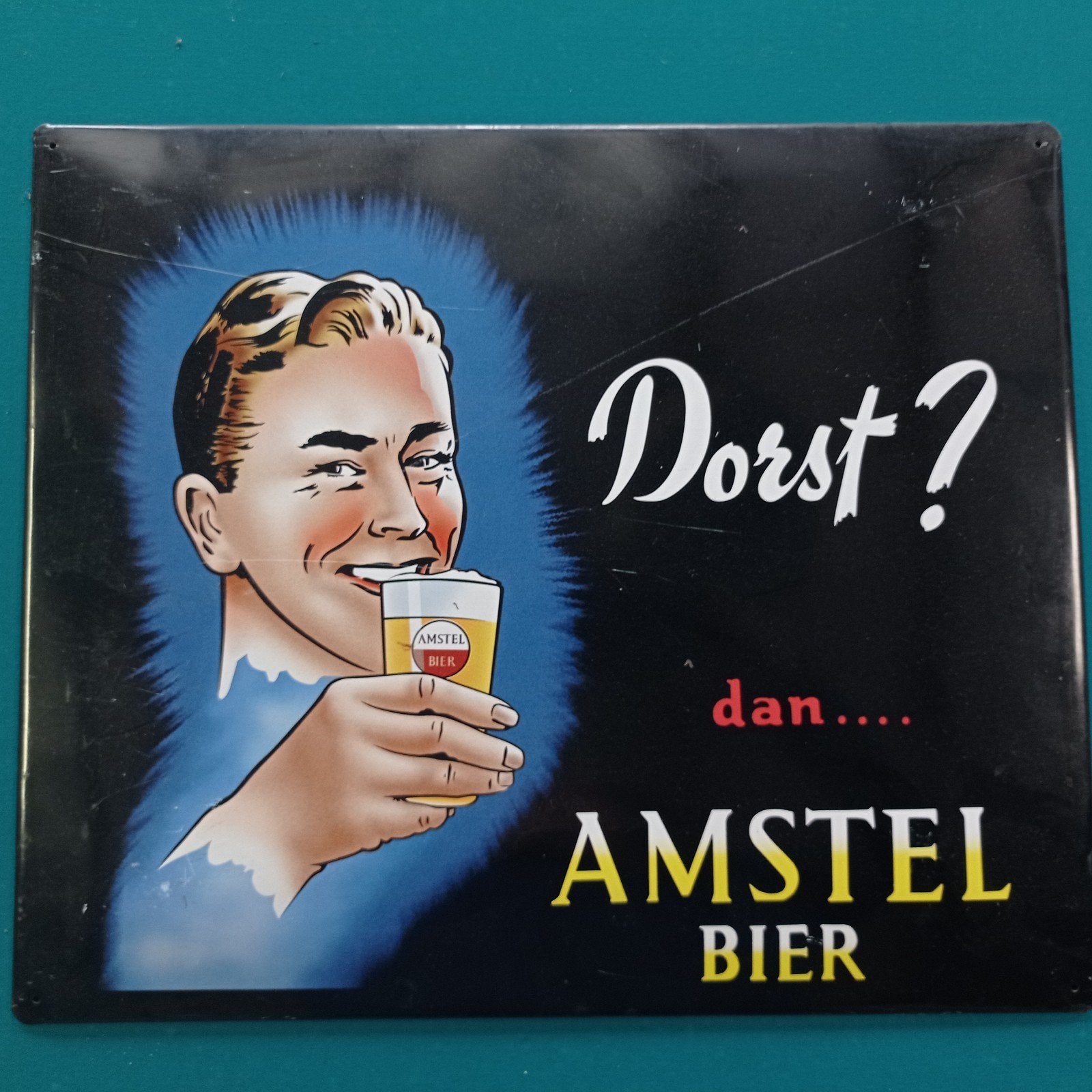 Vintage Amstel Bier Reclamebord - Dorst?, Ophalen of Verzenden