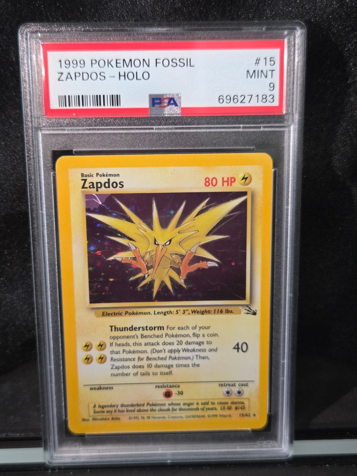 PSA 9 - Zapdos #15 (1999 Pokemon Fossil), Ophalen, Zo goed als nieuw