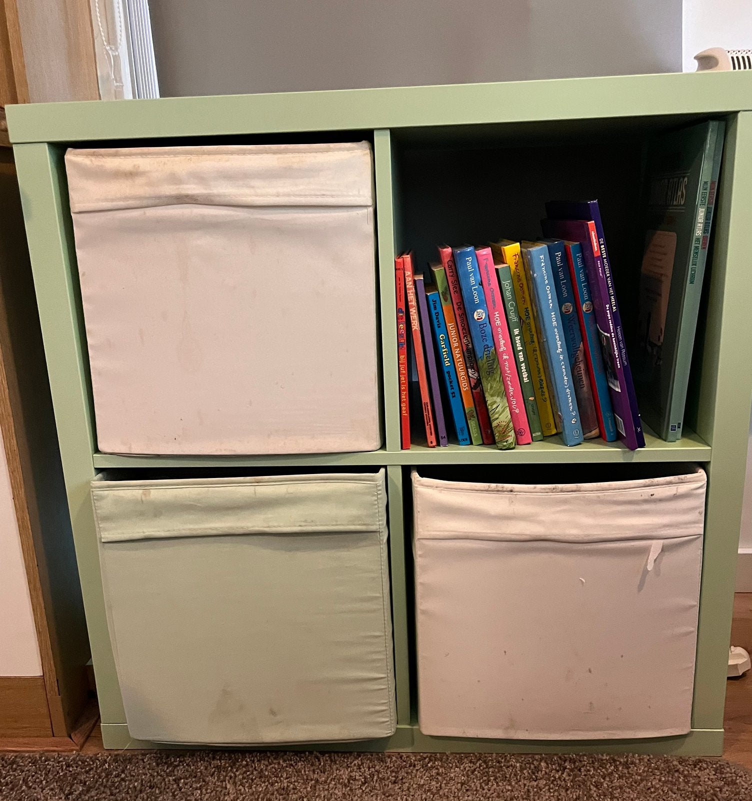 Kinderkast Kallax kast mintgroen 4 vakken, Ophalen of Verzenden, Zo goed als nieuw, Wanddecoratie