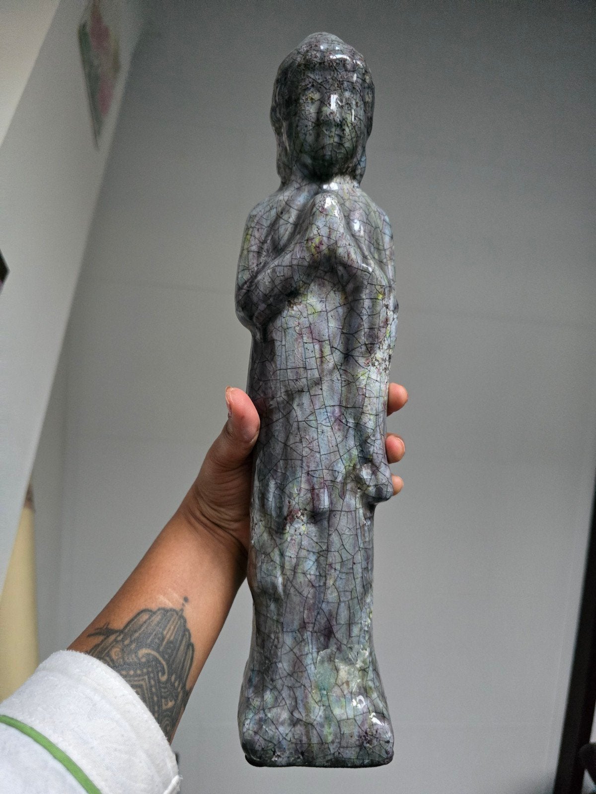 Vintage Keramische Boeddha Beeld Raku Glazuur, Ophalen of Verzenden