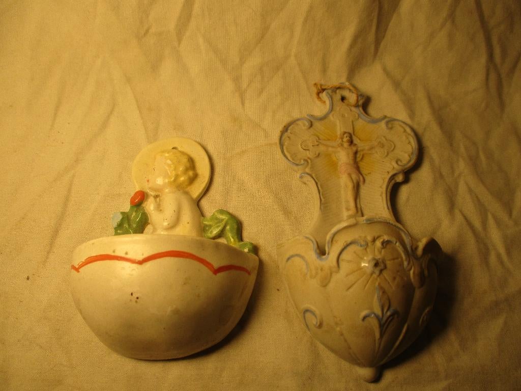 2x wijwaterbakjes religie, Antiek en Kunst, Ophalen of Verzenden