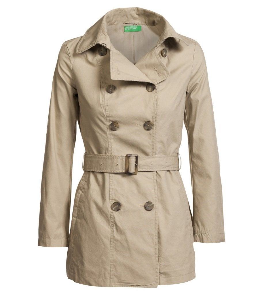 Klassieke beige korte trenchcoat jas van Benetton maat 38, Maat 38/40 (M), Benetton, Beige, Nieuw