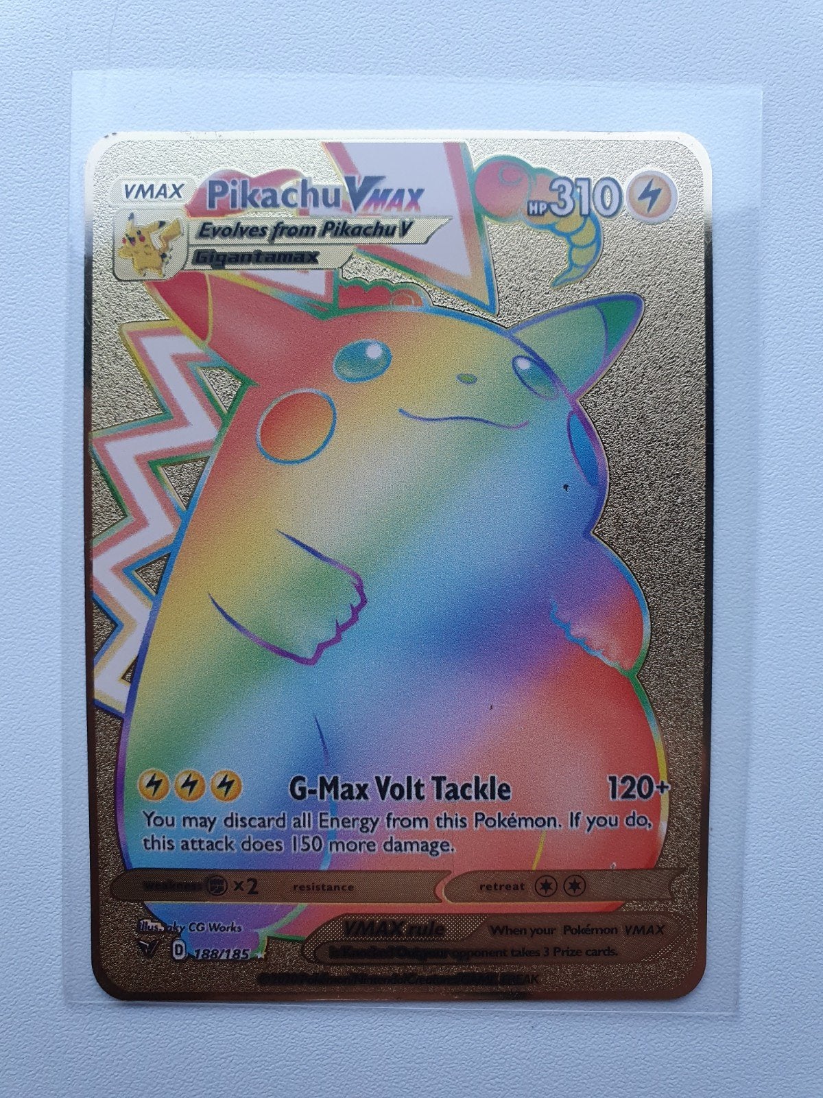 Pikachu V Max Rainbow Metal Card, Pokemon kaart van metaal, Ophalen of Verzenden, Nieuw