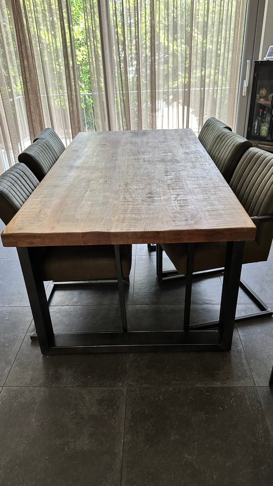 Stoere robuuste industriële eetkamertafel, Huis en Inrichting, Ophalen, Zo goed als nieuw, Rechthoekig, 150 tot 200 cm