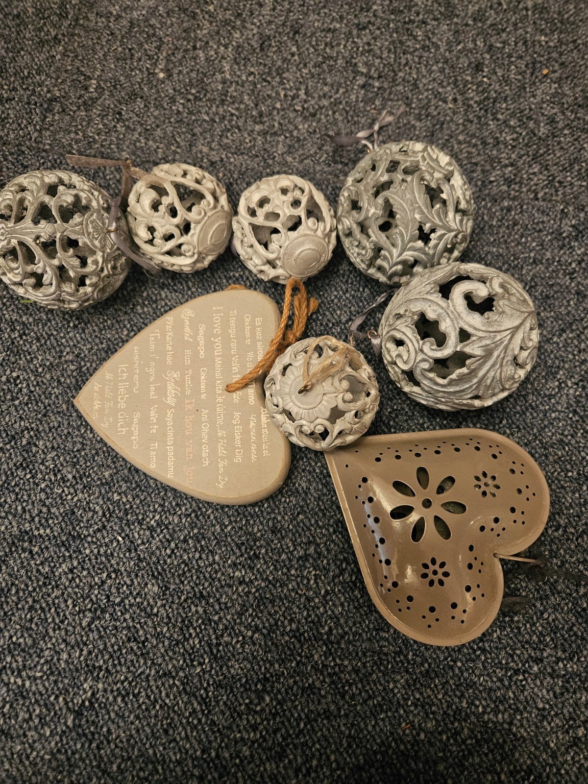 Decoratieve ballen en hartjes - Set van 8, Ophalen, Vintage, Gebruikt, Meerkleurig