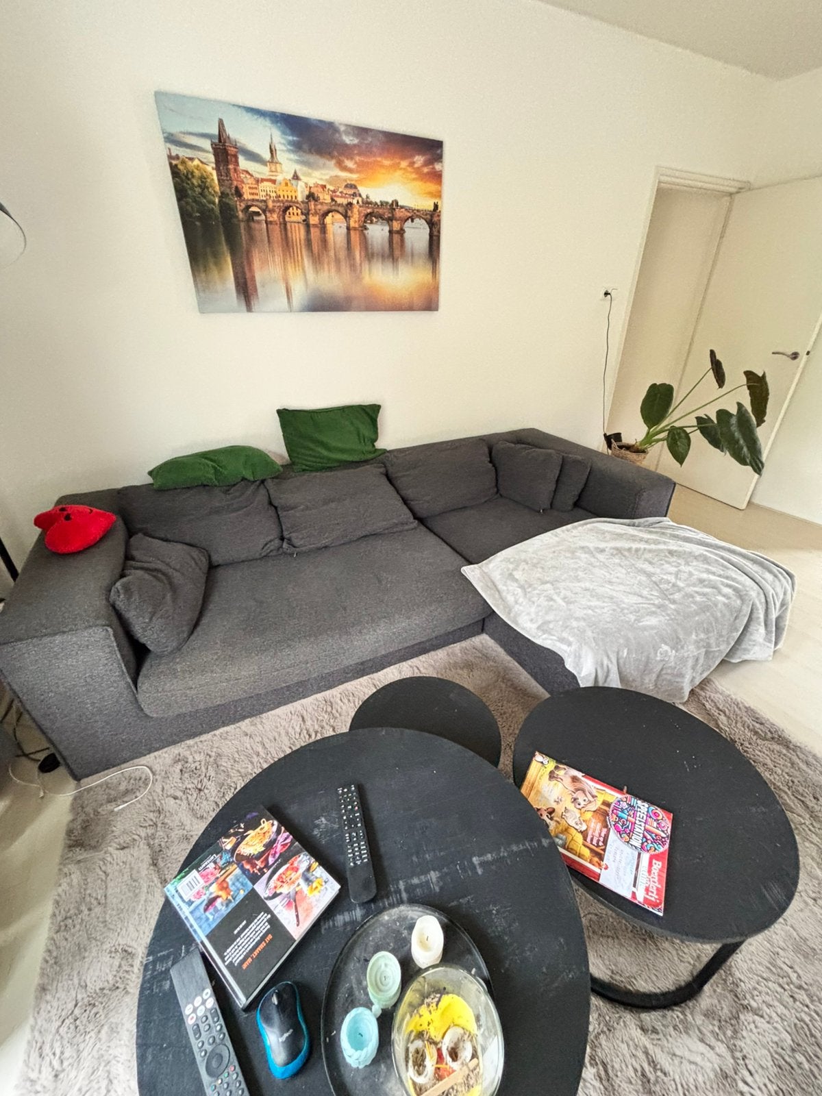 Hoekbank donker grijs, Huis en Inrichting, Ophalen, Gebruikt, Stof