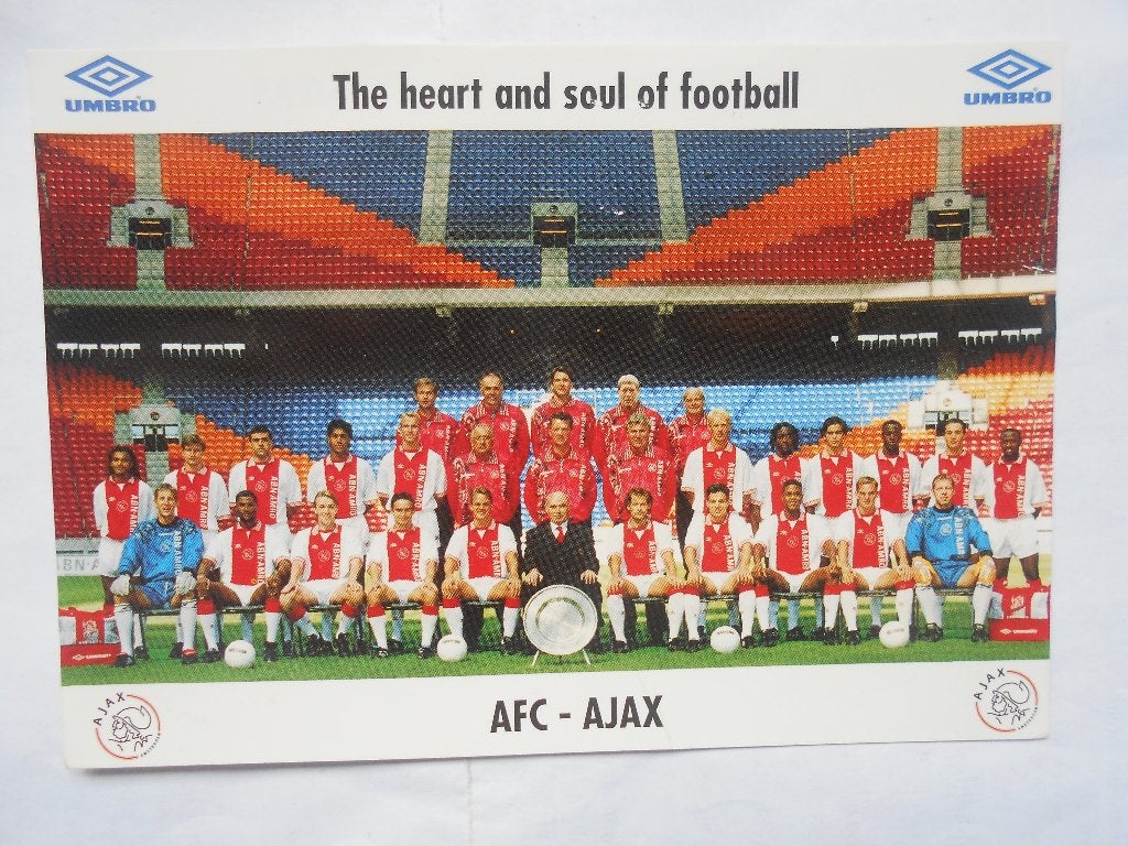 AFC Ajax Teamfoto's spelers foto's op ansichtkaart  '96-'97, Ophalen of Verzenden, Gebruikt, Ajax, Poster, Plaatje of Sticker