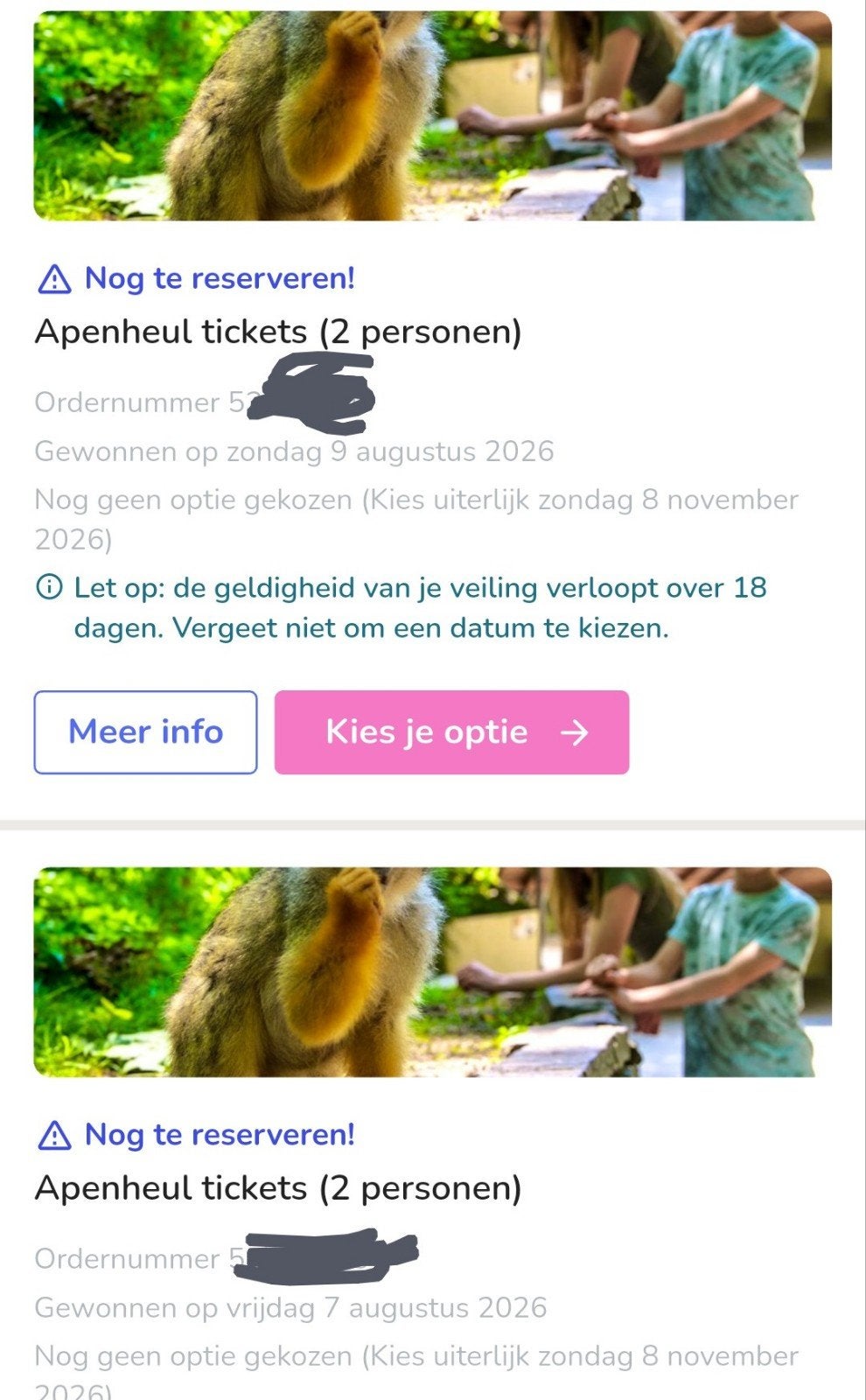 4 tickets voor de Apenheul, Tickets en Kaartjes, Drie personen of meer, Ticket of Toegangskaart