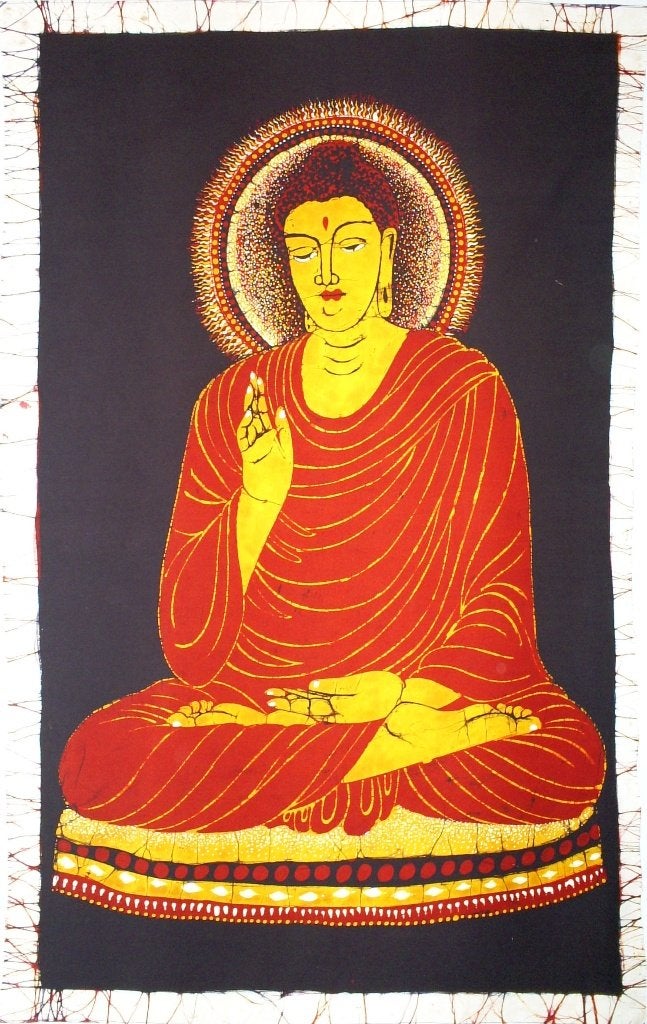 Sri Lankaanse batik BOEDDHA, afm: 62x85 cm, katoen, Ophalen of Verzenden