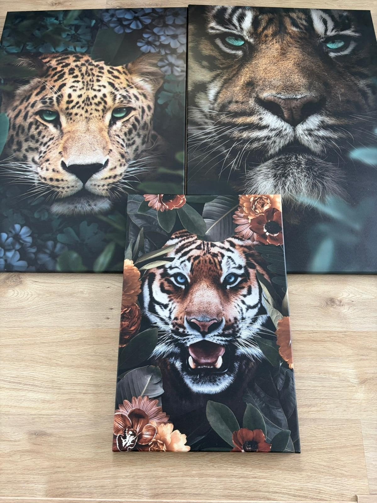 Set van 3 Canvas Schilderijen: Tijger en Luipaard, Ophalen of Verzenden, Zo goed als nieuw, Schilderij, 75 – 100