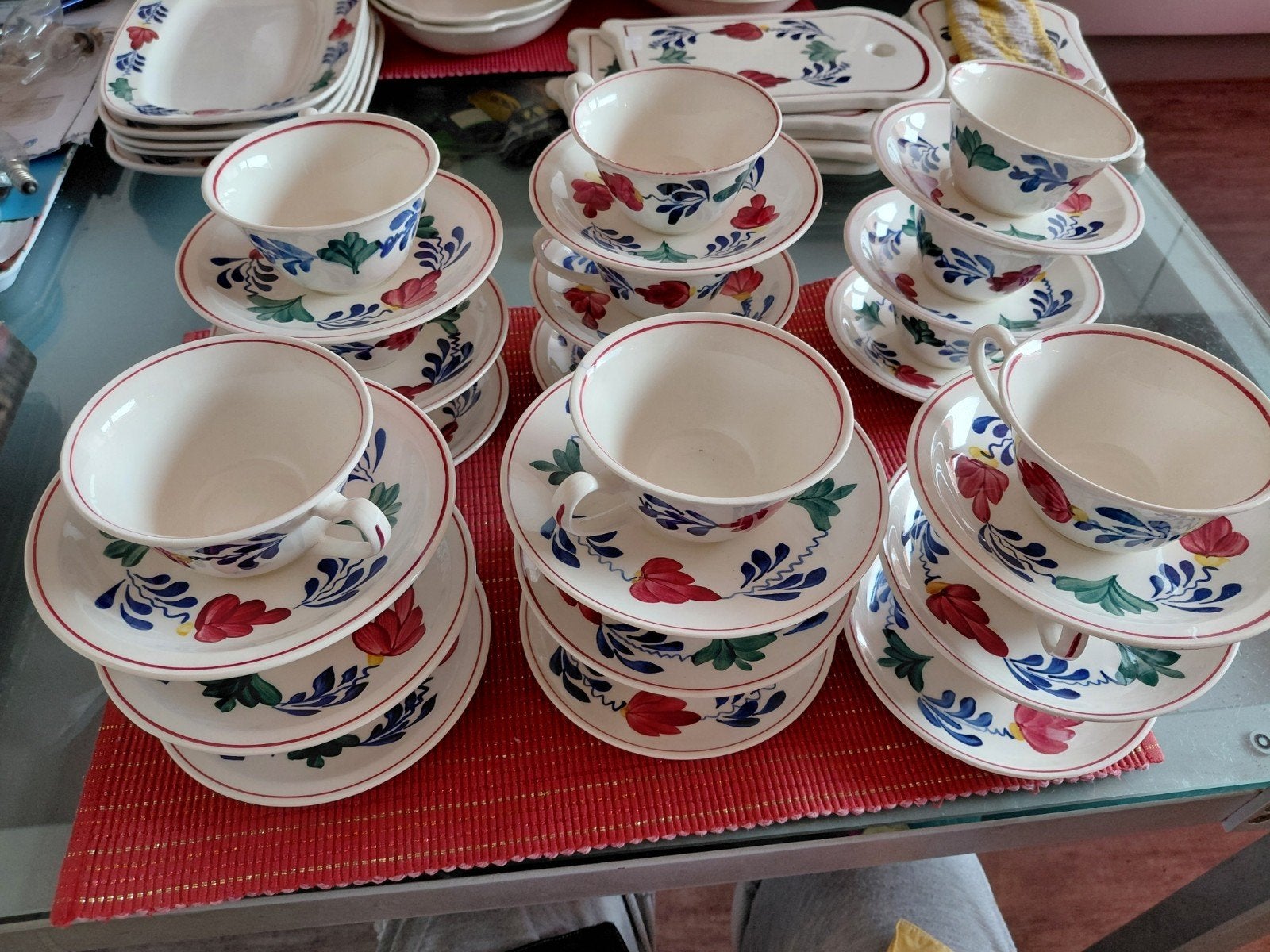 18  Theekop en Schotels Boerenbont Royal Sphinx Maestrich, Ophalen of Verzenden