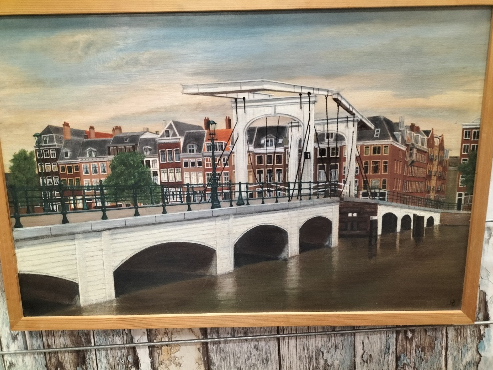 Schilderij Amsterdamse gracht met Magere Brug, Ophalen of Verzenden