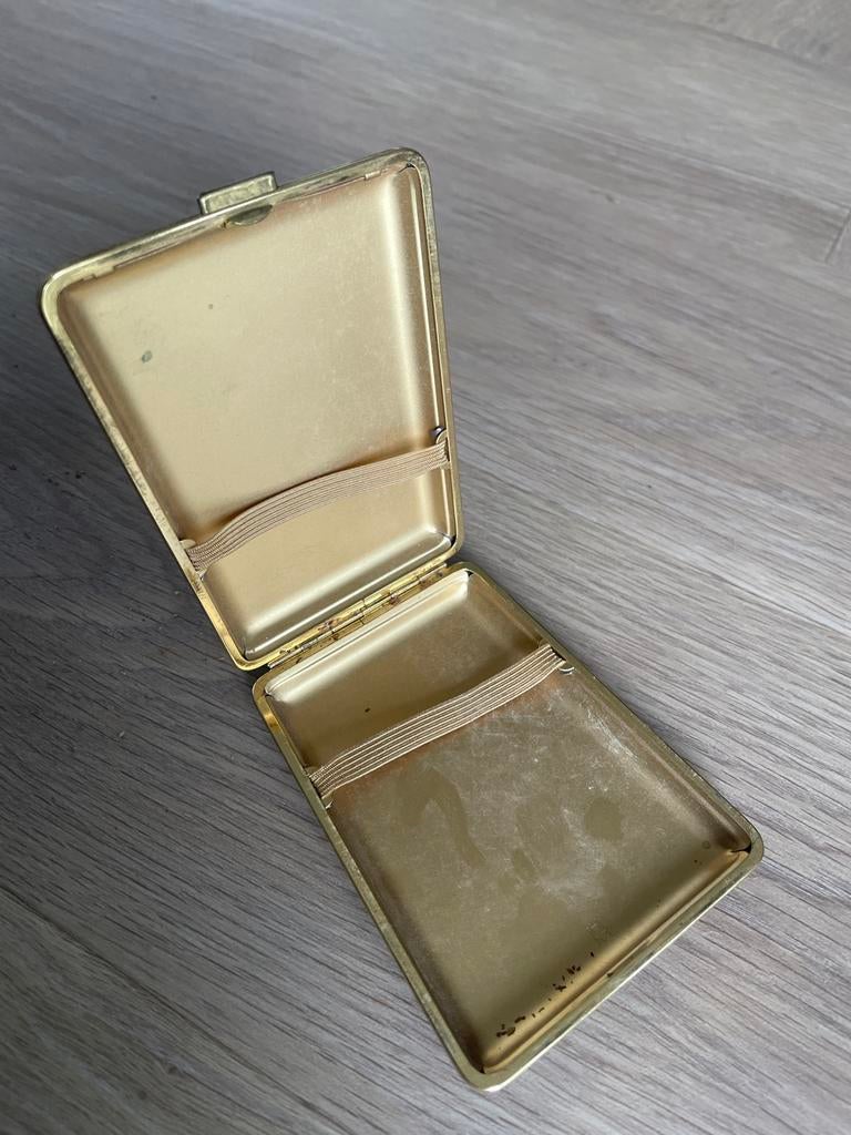 Vintage Sigarettenhouder Goudkleurig met Groen Leer, Verzamelen, Ophalen of Verzenden