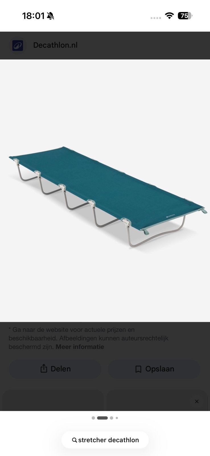 Te koop: strecher met zelfopblaasbaar matras, Ophalen of Verzenden