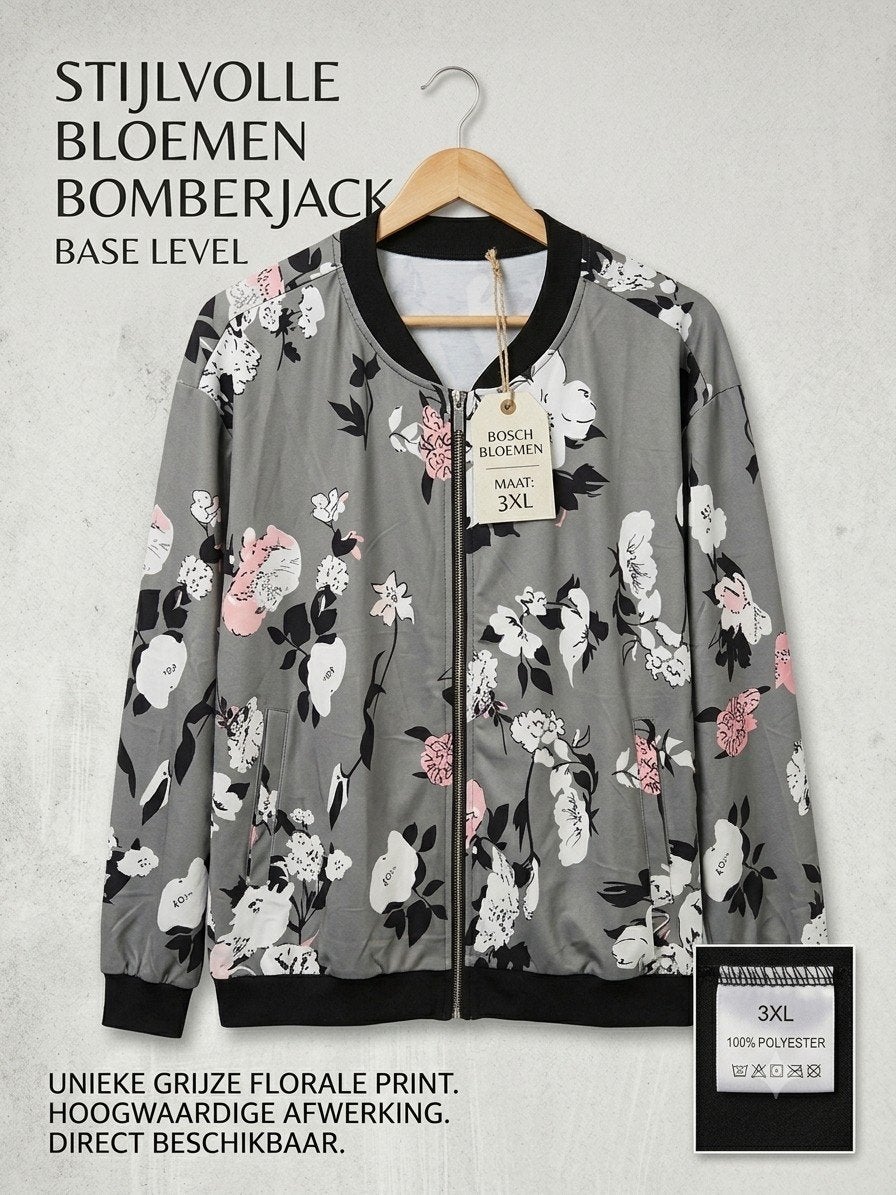 Stijlvol Bomberjack met Bloemenprint - Maat 3XL, Kleding | Dames, Ophalen of Verzenden, Zo goed als nieuw, Maat 46/48 (XL) of groter