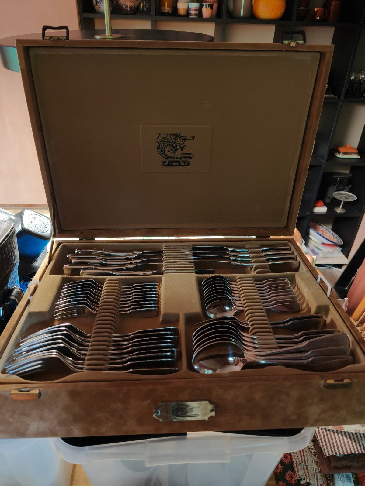 Vintage Drache Solingen Rocroni-S bestekcassette - Compleet, Bestekset, Overige typen, Ophalen of Verzenden, Zo goed als nieuw