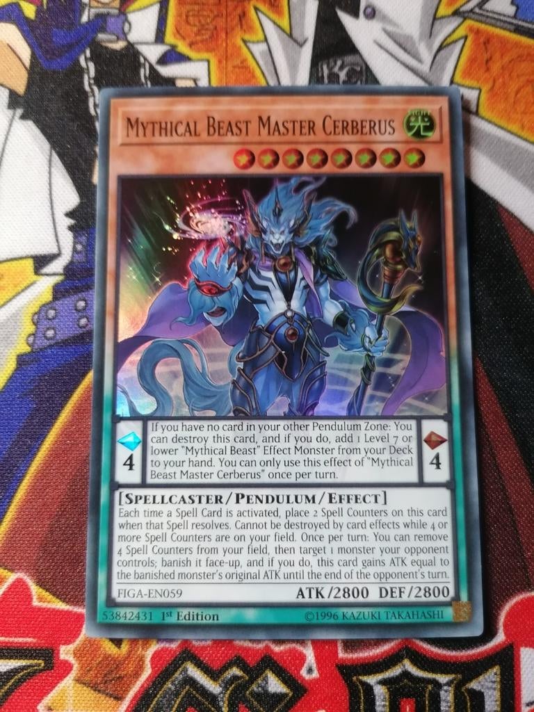 Mythical Beast Master Cerberus - Super Rare FIGA - Yu-Gi-Oh, Ophalen of Verzenden, Zo goed als nieuw, Foil