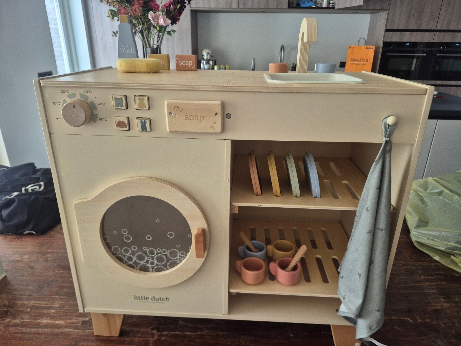 Little Dutch Houten Speelkeukenmet Wasmachine en Accessoires, Ophalen