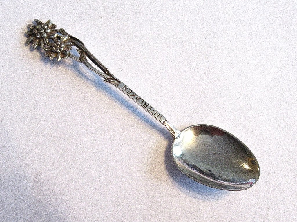 Vintage zilveren souvenir koffielepel Interlaken Zwitserland, Ophalen of Verzenden, Zilver
